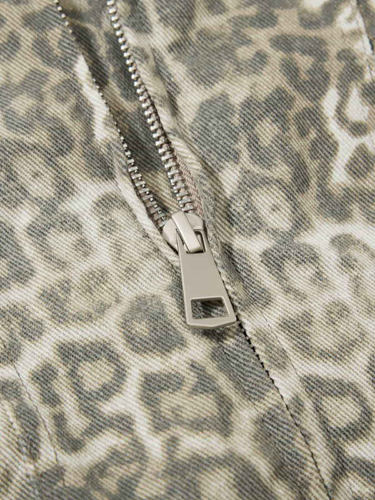 Vintage Leopard Print Bomber Jacket - 2540