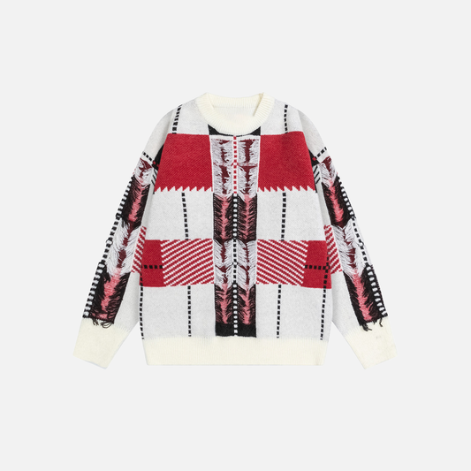 Retro Colorful Jacquard Tassel Crewneck Sweater - Luxuryurbanwear