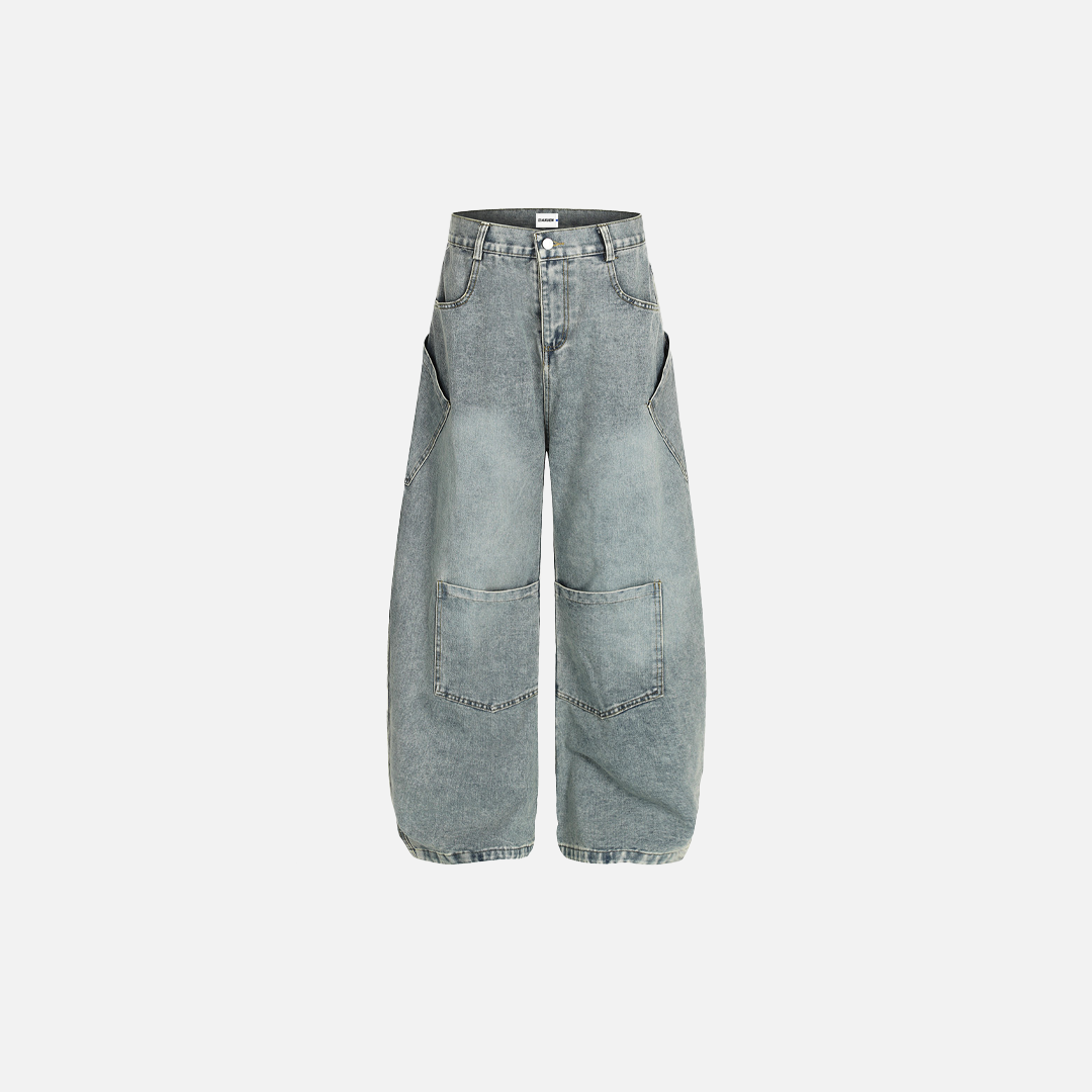 Y2K Vintage Washed Punk Cargo Denim Jeans - Luxuryurbanwear