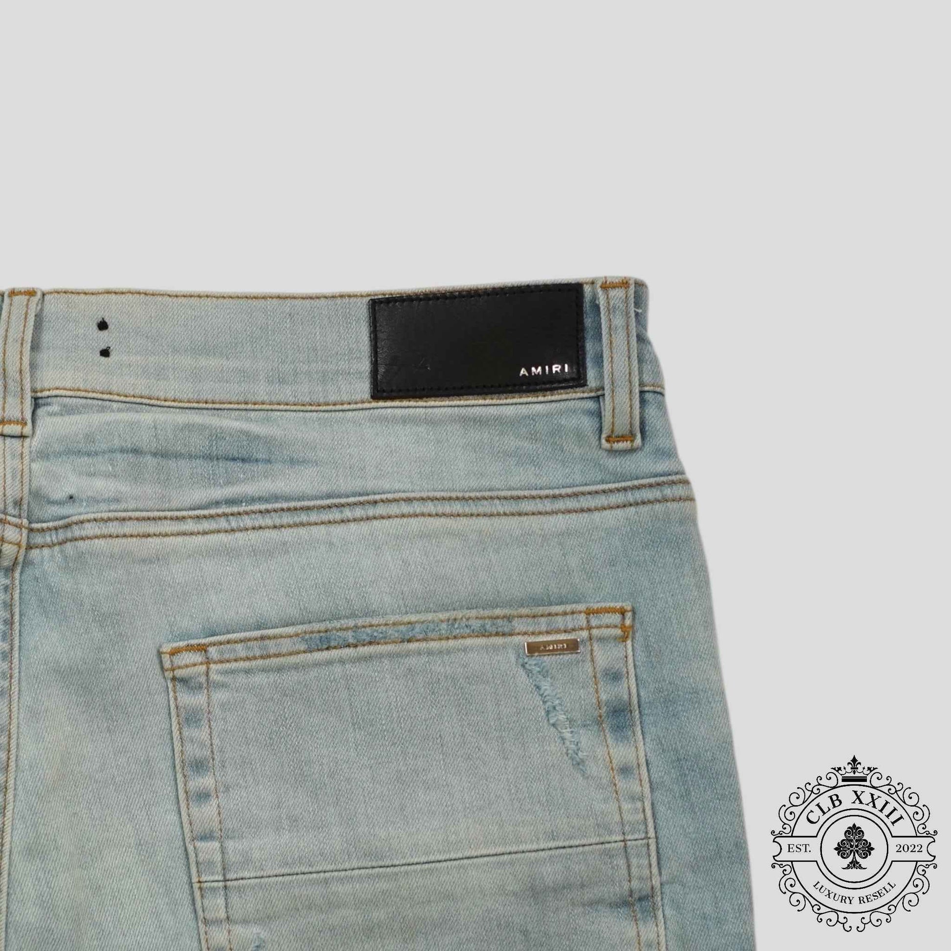 Amiri Watercolor Patch Jeans in Light Wash/Multicolor