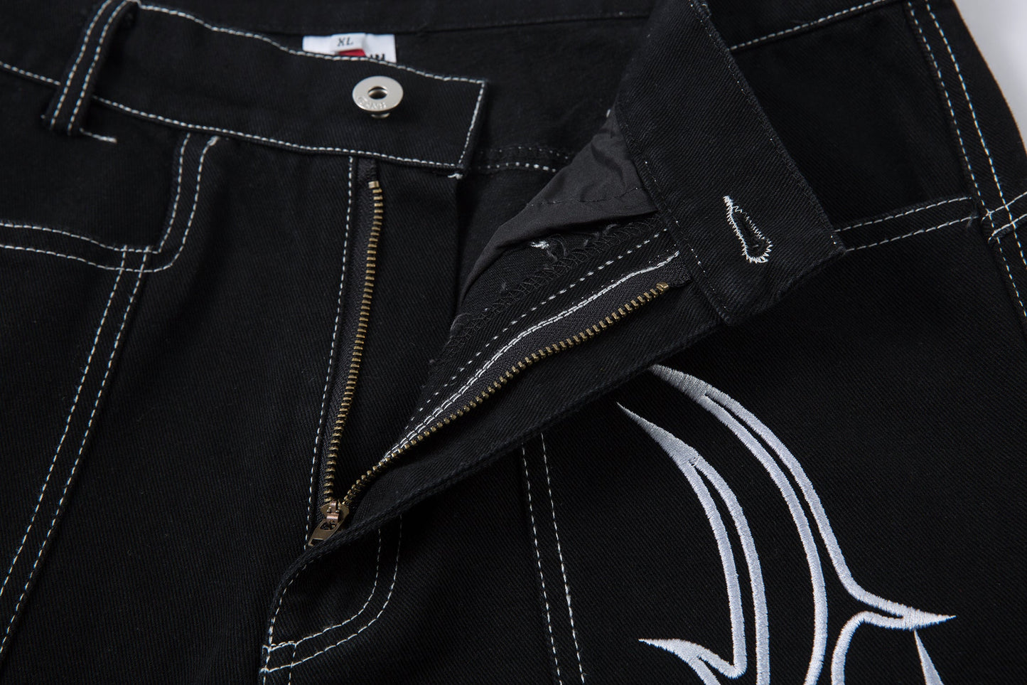 Embroidered Flame | Baggy Jeans