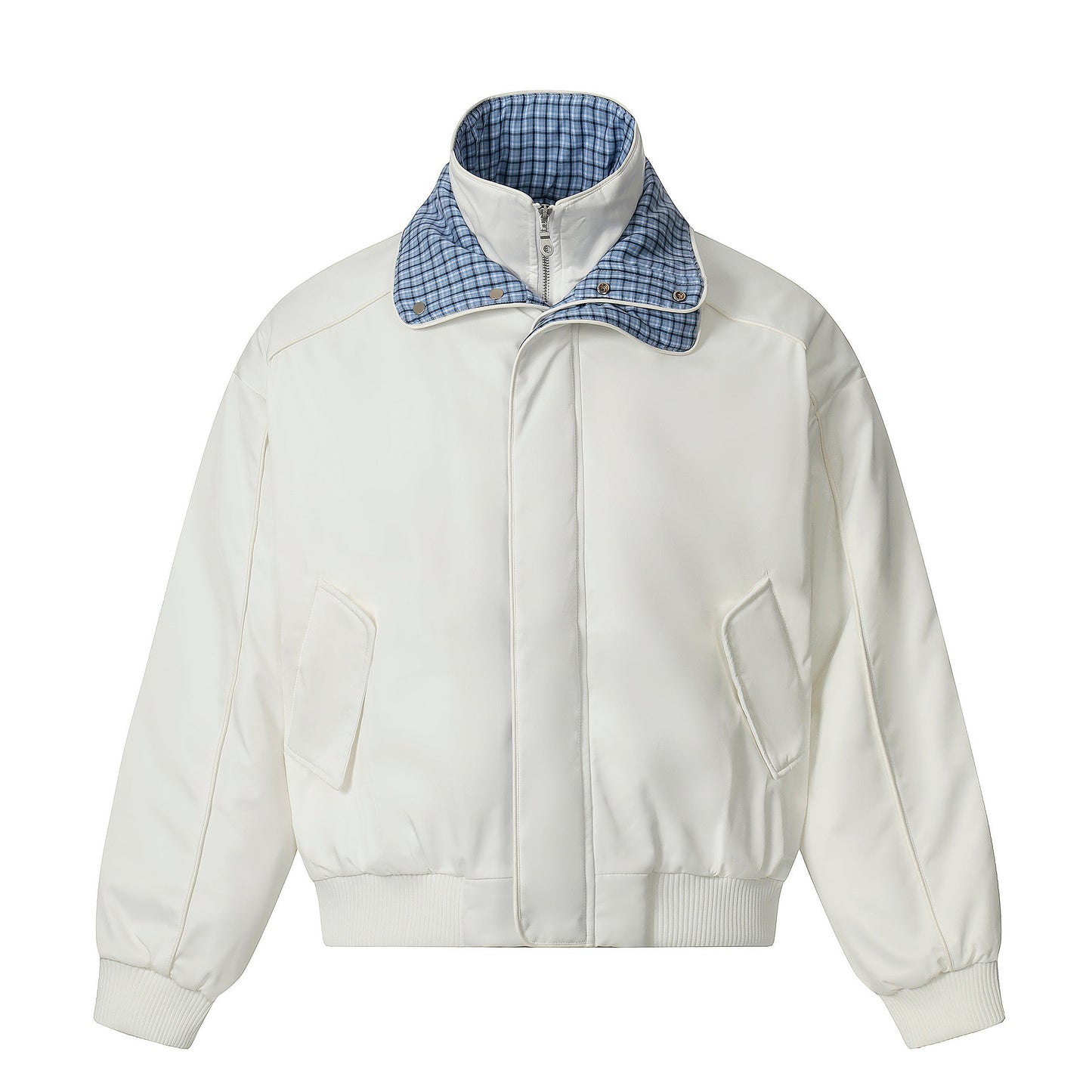 Plaid-Lined Patch| Stand Collar Jacket - Luxuryurbanwear
