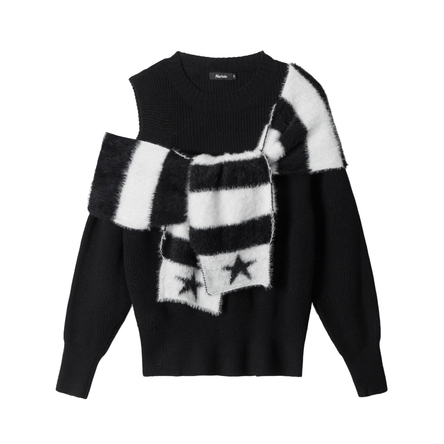 Star Stripe | One-Shoulder Knit Sweater with Scarf - Luxuryurbanwear