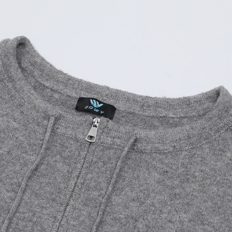 Offtrack Zip | Off-Shoulder Knit Hoodie - Luxuryurbanwear