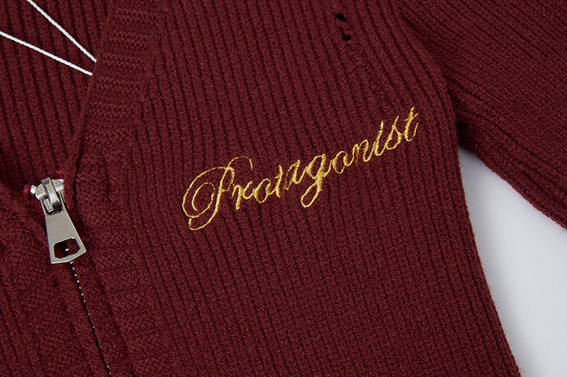 Varsity Twist | Zip-Up Ribbed Knit Cardigan - Luxuryurbanwear