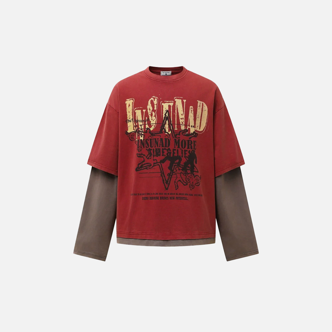 Y2K Fake Two Pieces Loose Fit Long Sleeve T-Shirt - Luxuryurbanwear