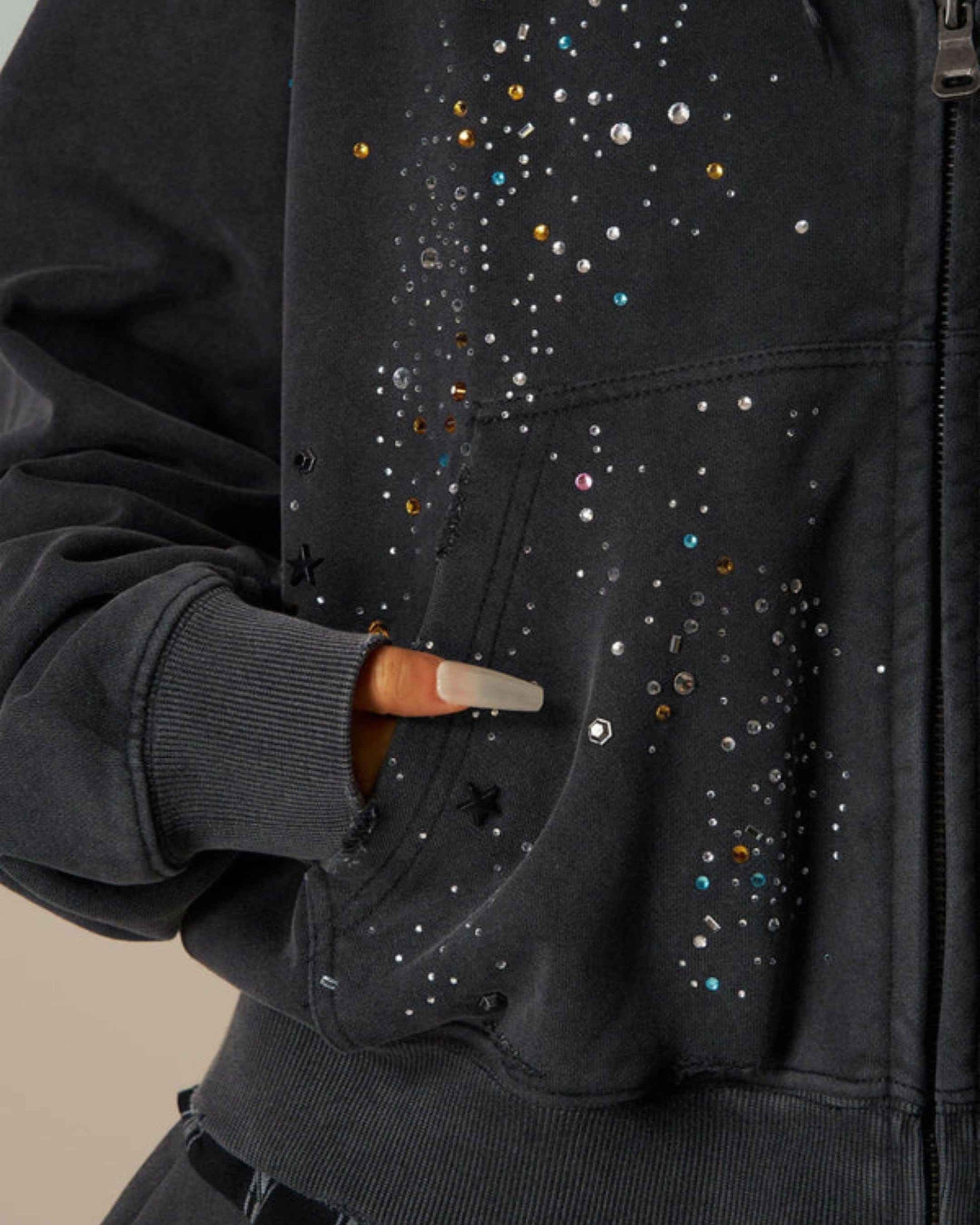 Zip Up Hoodie Rhinestone