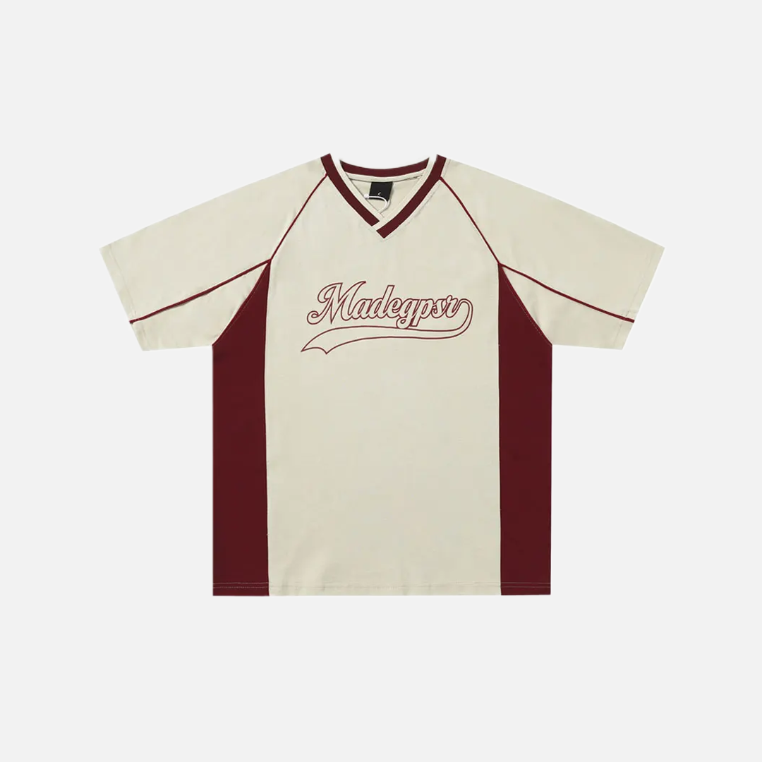 Plush Y2K Graphic Patchwork V-Neck Oversized T-Shirt - Luxuryurbanwear