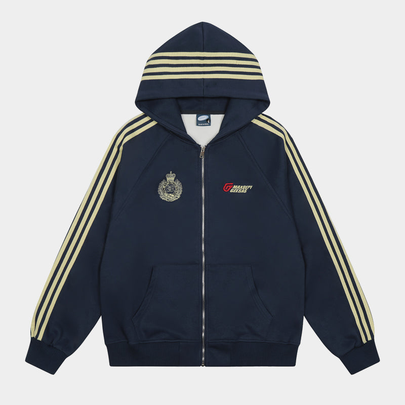 Retro Stripes | Varsity Zip Up Hoodie - Luxuryurbanwear