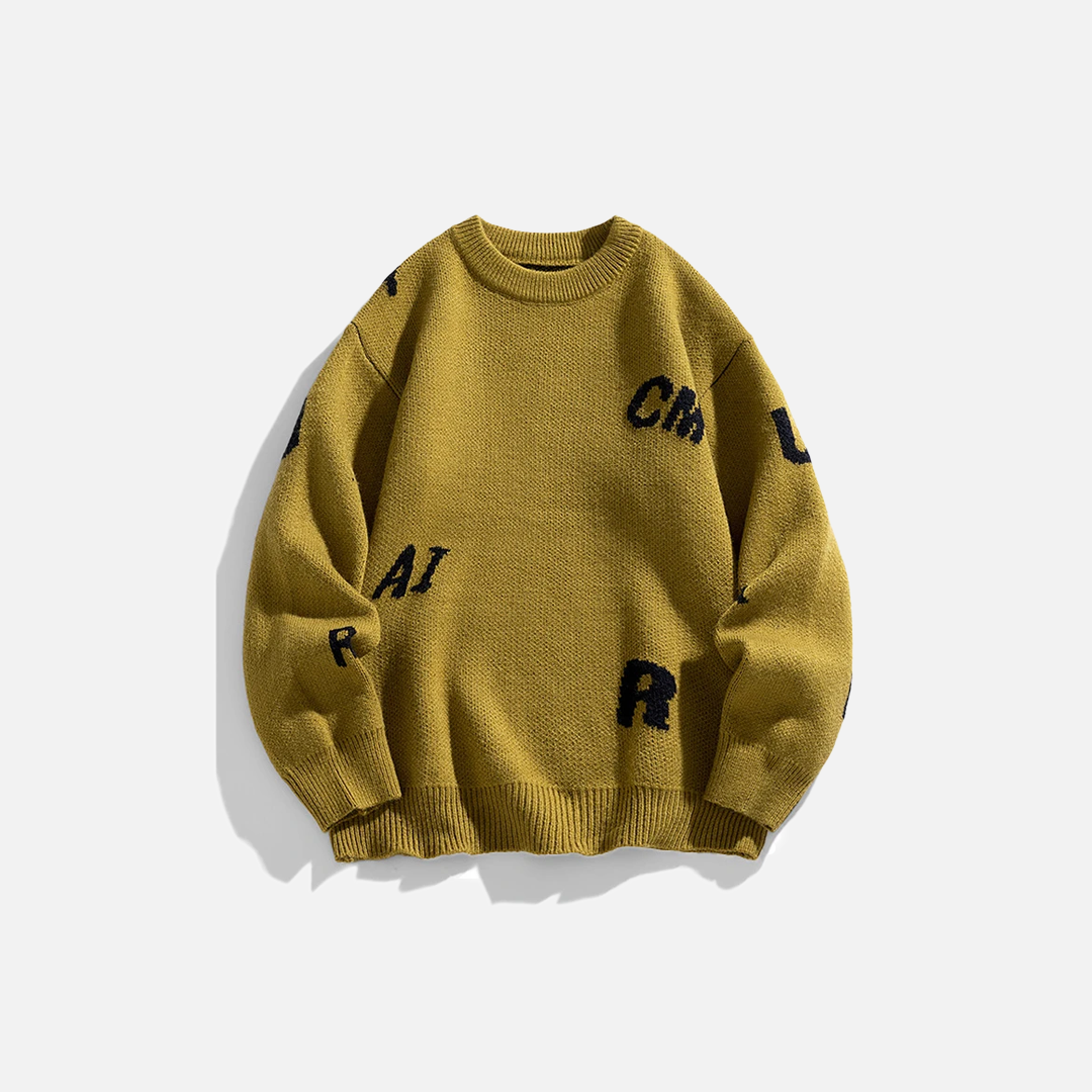 Cozy Letter Print Knitted Casual Sweater - Luxuryurbanwear