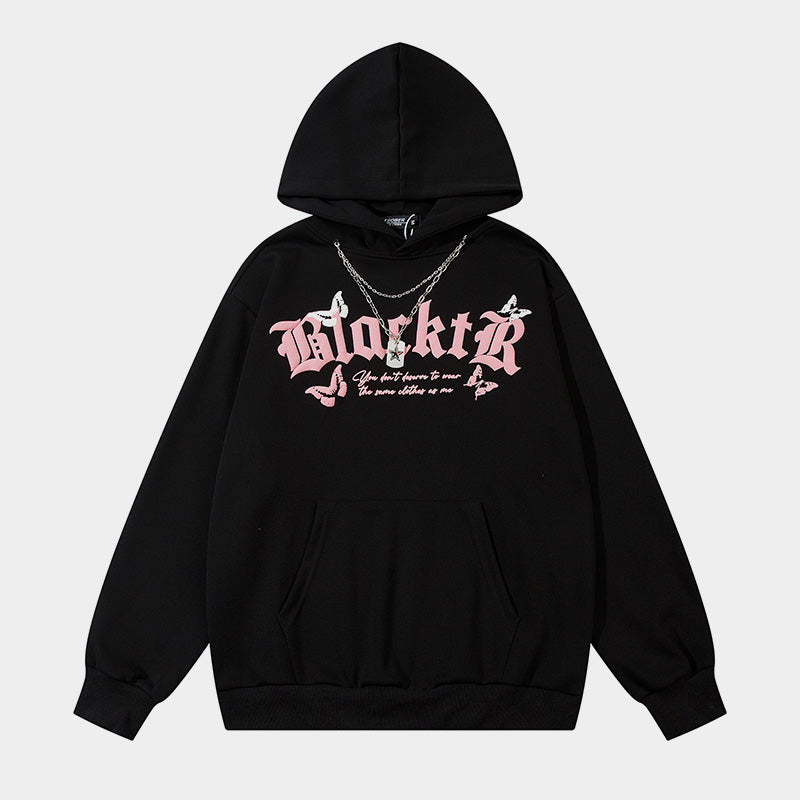 Gothic Butterfly Print Oversized Hoodie - Dark Aesthetic Y2K | LuxuryUrbanwear