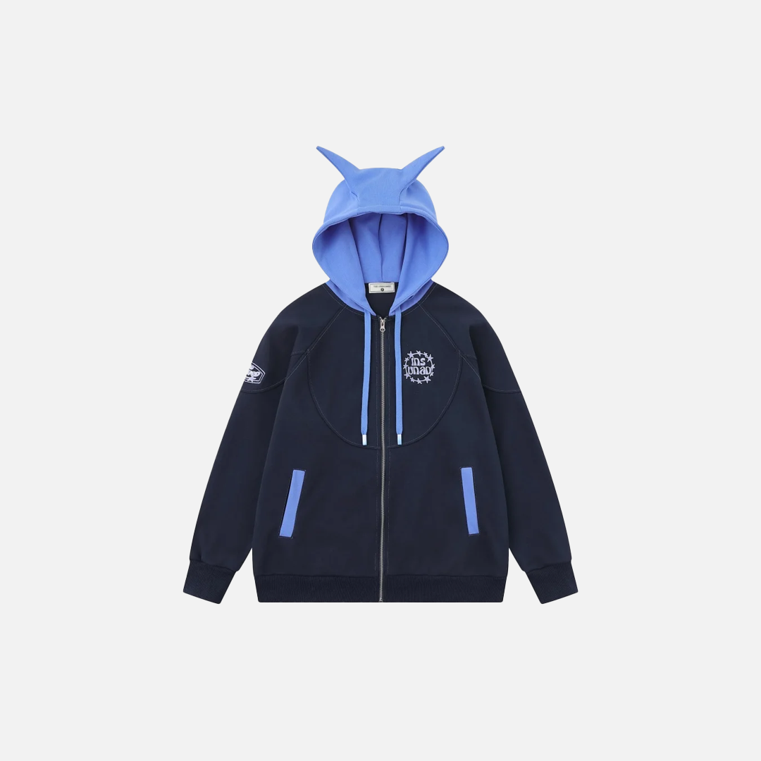 Embroidered Contrast Panel Hooded Sweatshirt - Luxuryurbanwear
