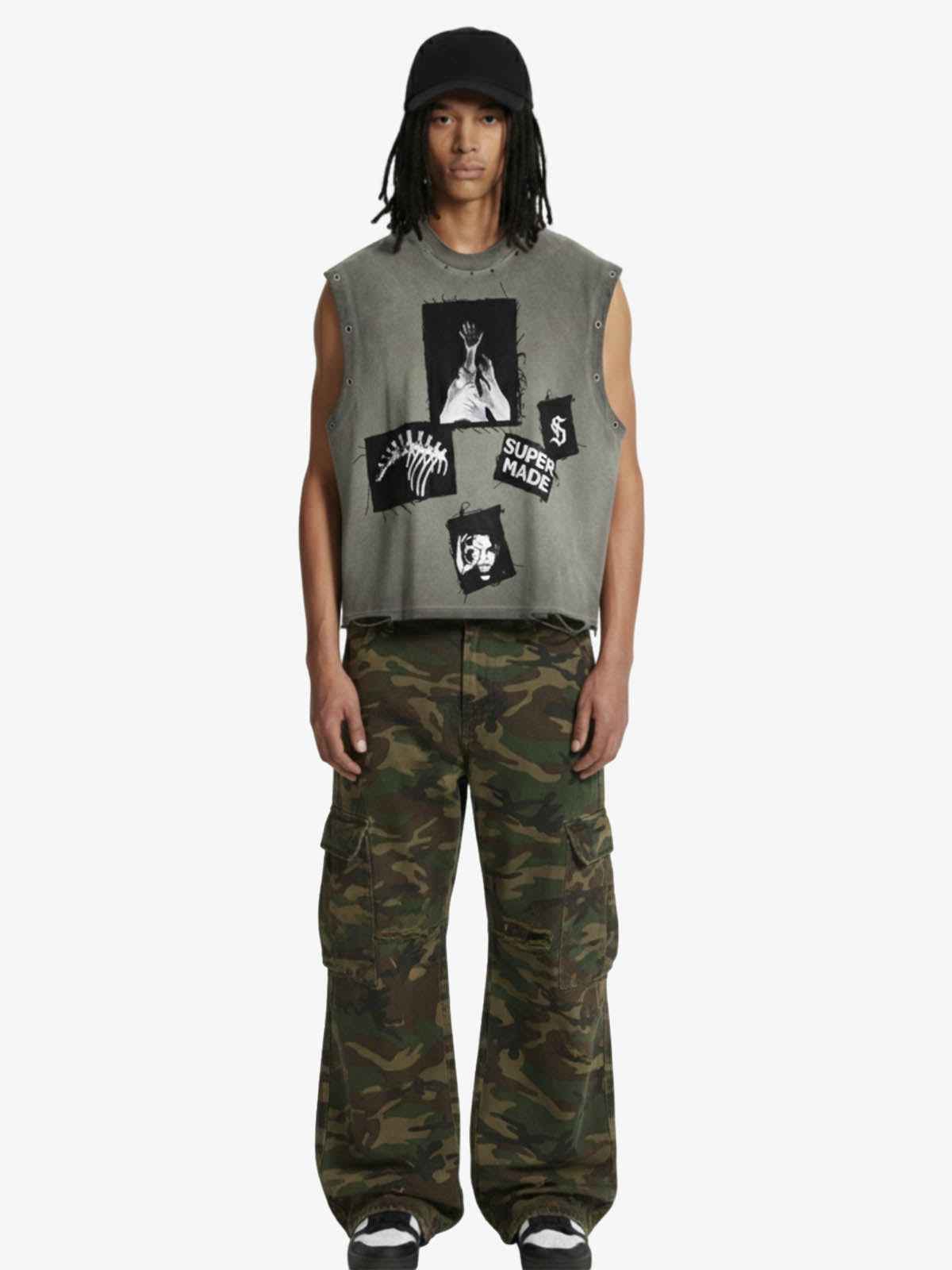 Ripped Graphic Patch Sleeveless Vest