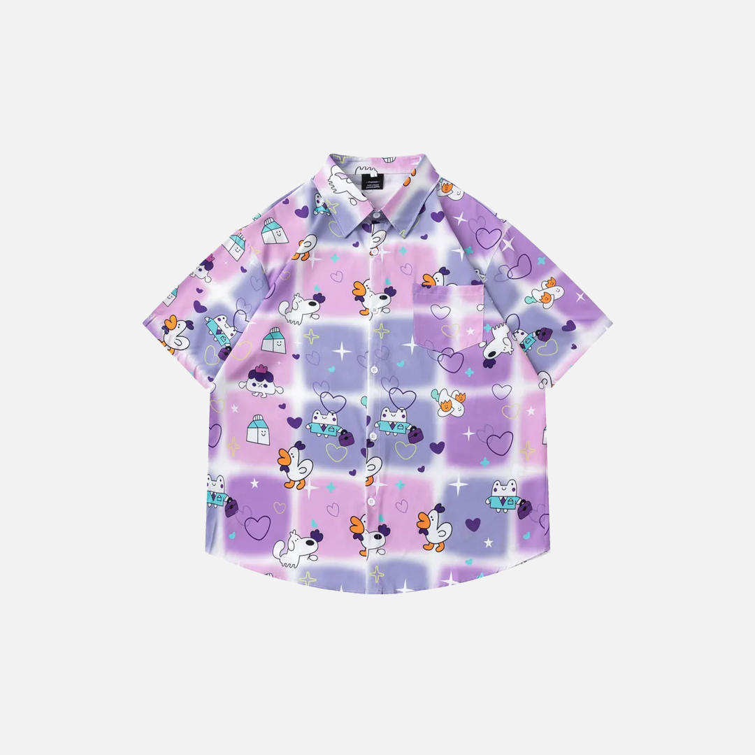 Y2K Vibrant Elevated Graphic Button-Up Shirt - Luxuryurbanwear
