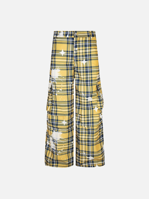 Y2K Trendy Vibe Design Painted Plaid Wide-Leg Cargo Pants - Luxuryurbanwear