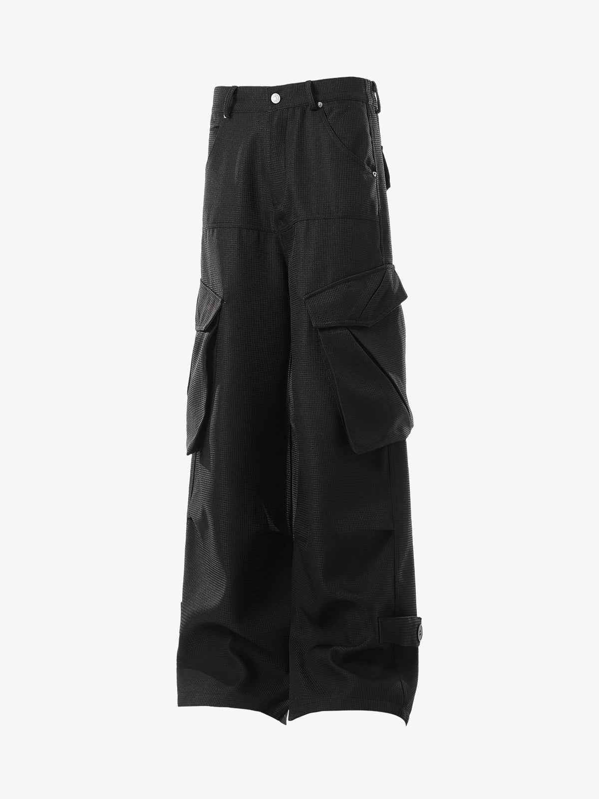 Multi-Pocket Textured Fabric Flared Pants