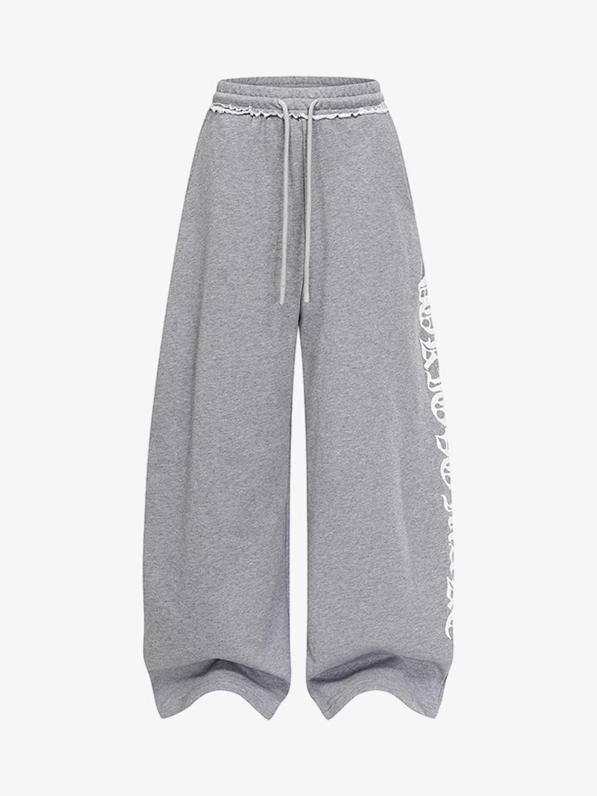 Retro Letter Print Drawstring Straight-Leg Wide Pants