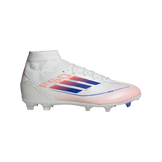 adidas Womens F50 League Mid Top Firm/Multi Ground Sneaker White/Lucid Blue/Solar Red 12