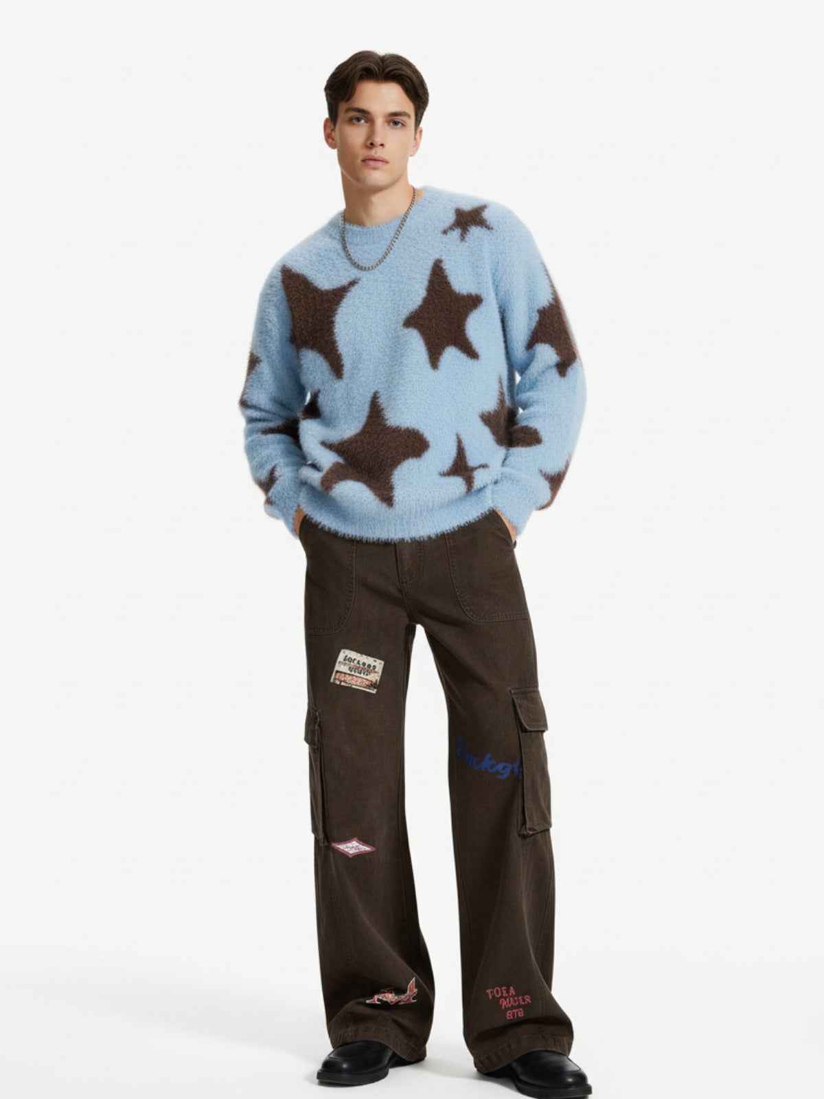 Fun Star Jacquard Sweater Crew Neck Sweater