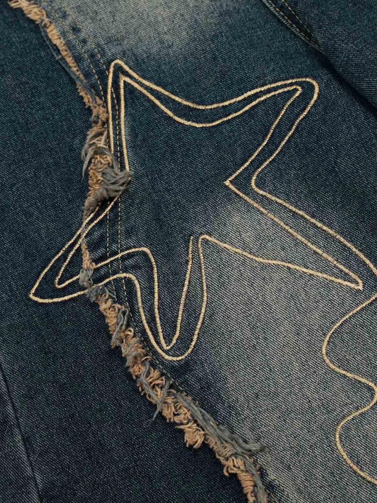 Vintage Embroidered Washed Raw-Edge Graffiti Scimitar Jeans - Luxuryurbanwear
