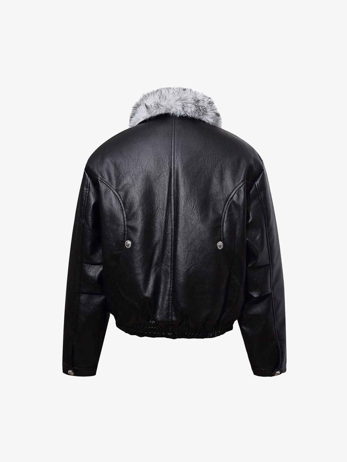 Street Fur-Trim Collar Leather Bomber Jacket