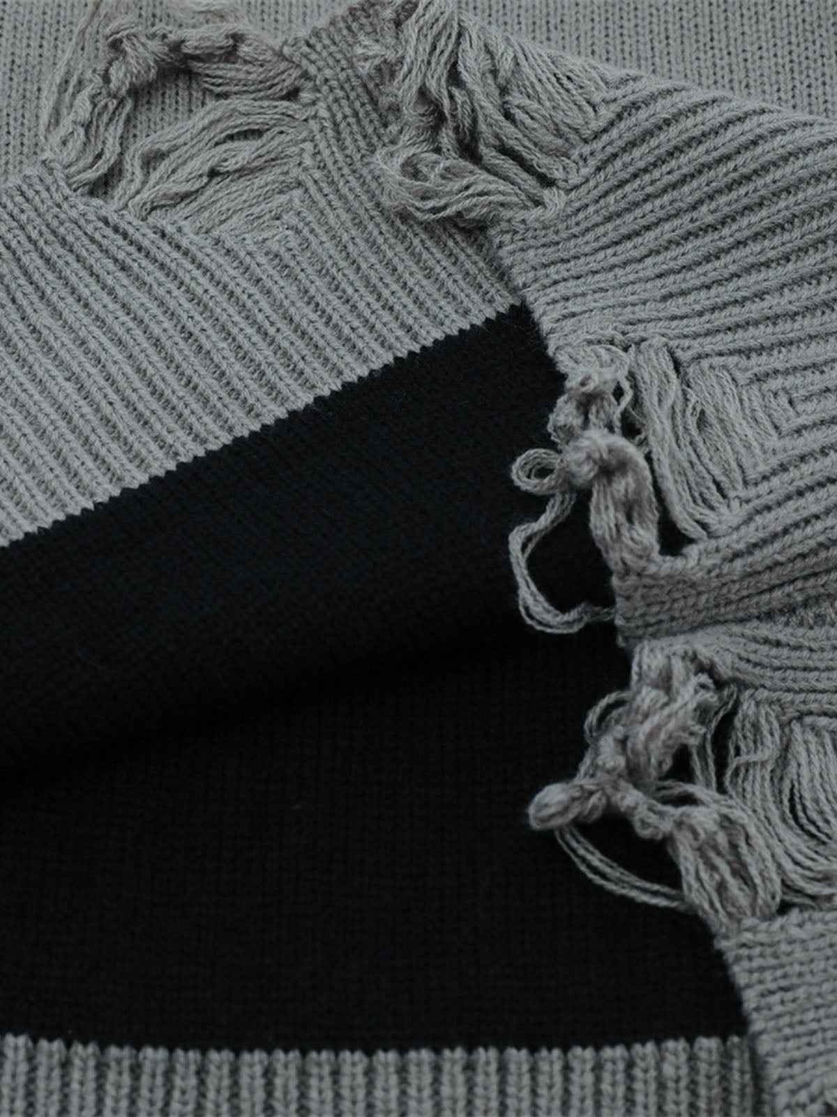 High Street Ripped Raw Edge Knitted Letter Jacquard Sweater