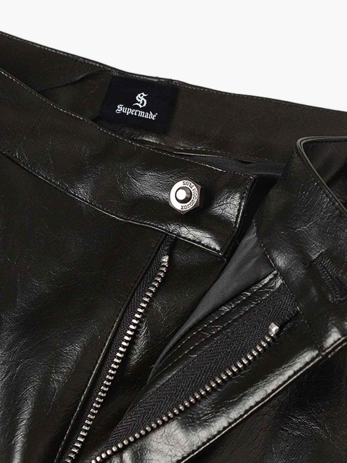 Spider Web Embossed Faux Leather Wide Leg Pants