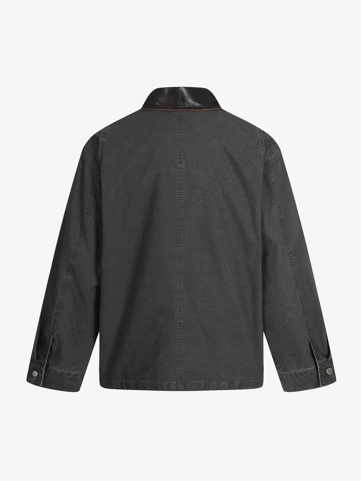 Clean Cut Leather Contrast Collar Pocket Jacket