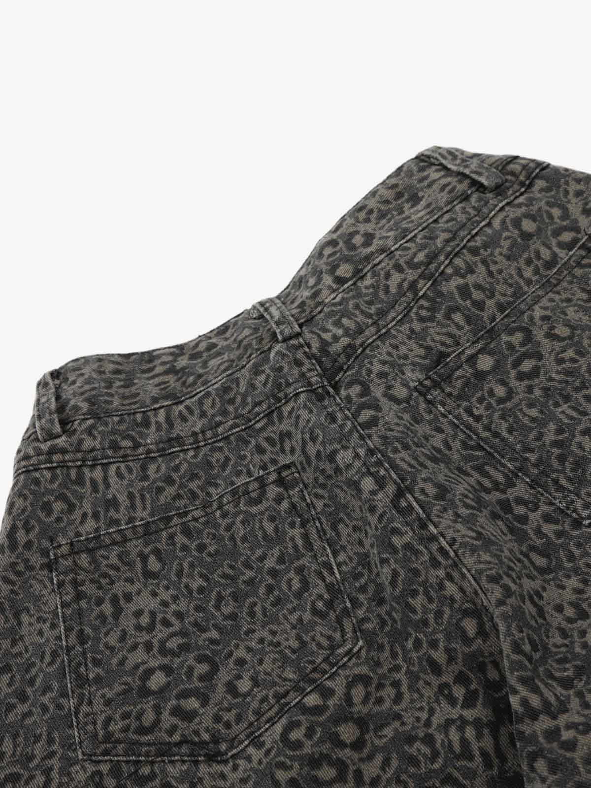 Leopard Pleated Wide Leg Denim Barrel Jeans - Luxuryurbanwear