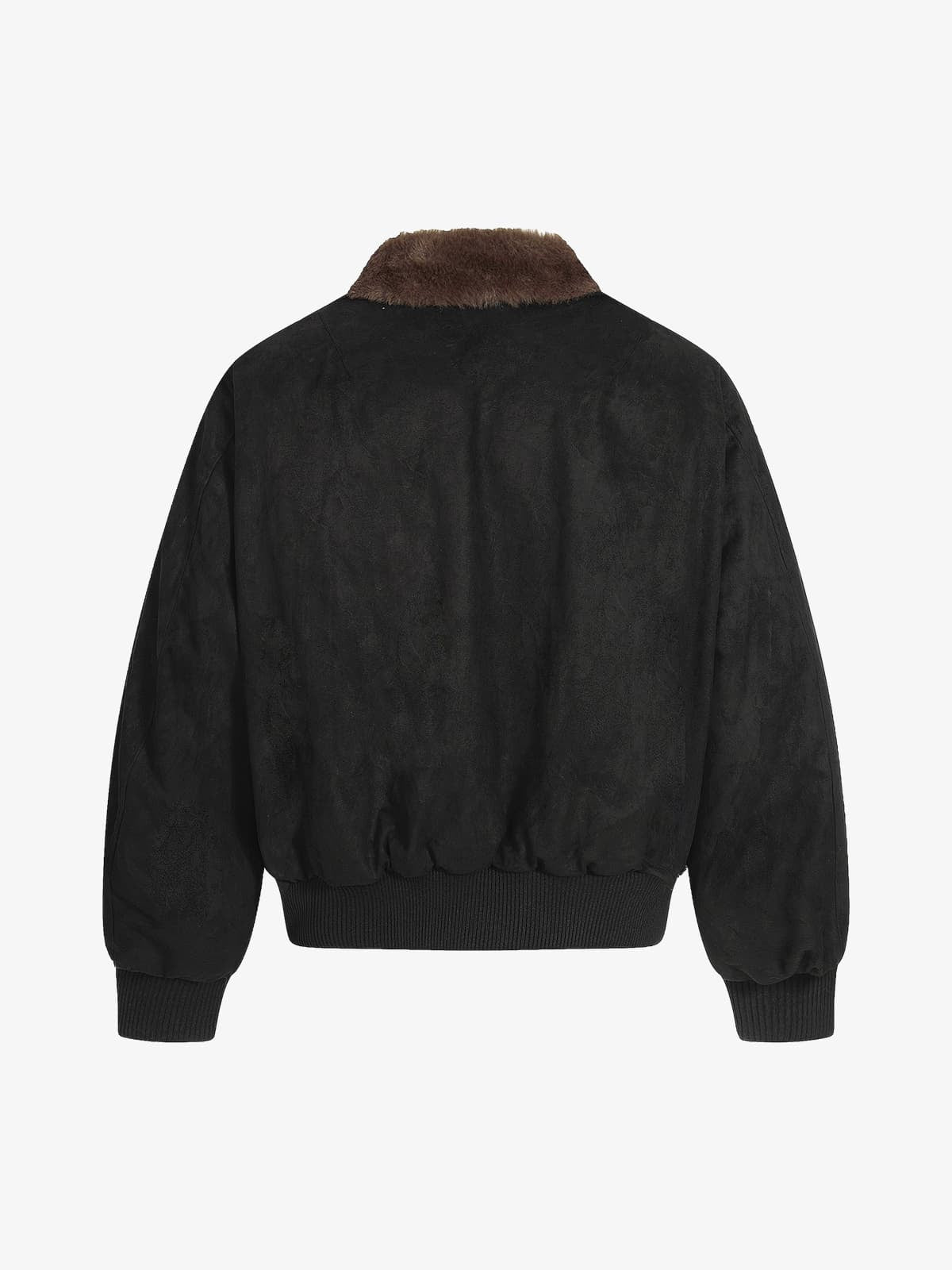 Retro Suede Faux Fur Collar Fleece Lined Bomber Jacket - Luxuryurbanwear