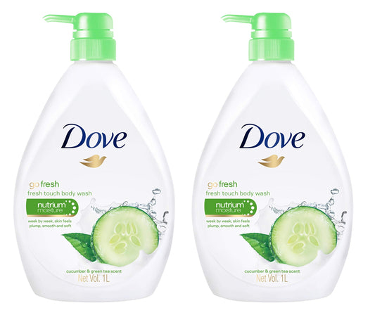 Dove Go Fresh Nourishing Body Wash Cucumber and Green - 33.8 Fl Oz / 1L x 2 Pack