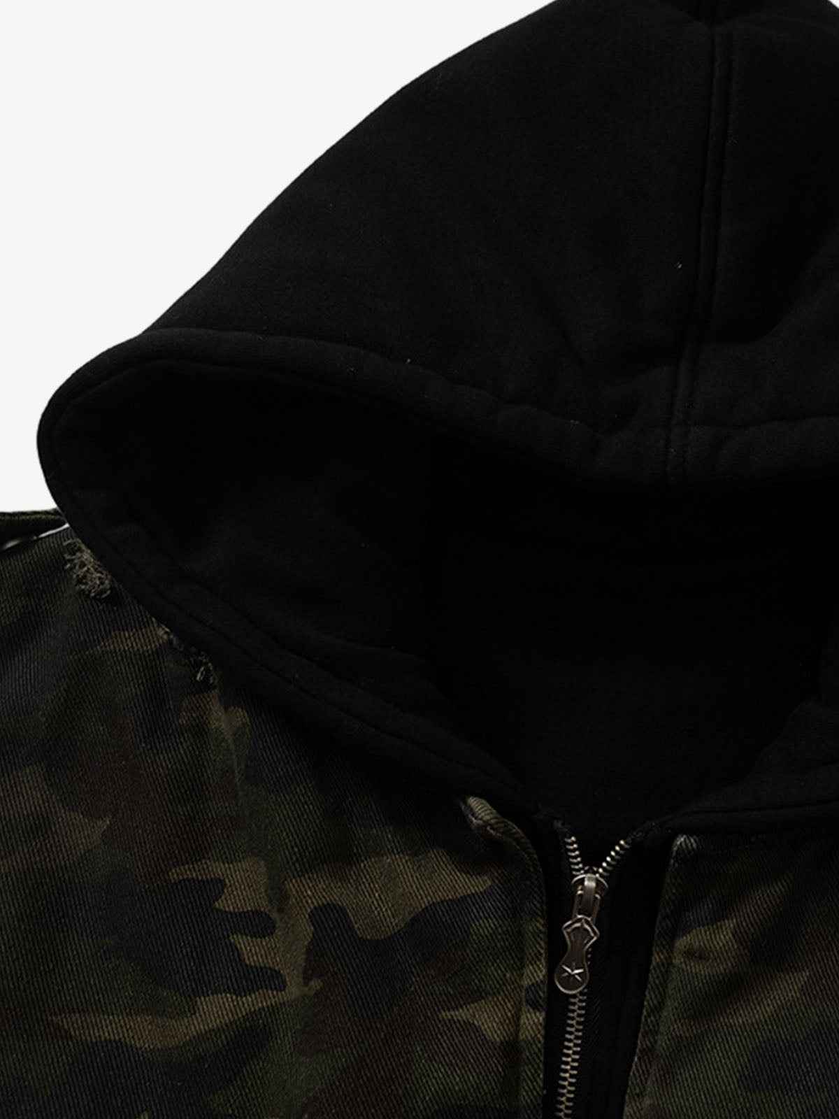 Retro Camouflage Faux Layered Metal Buckle Padded Jacket