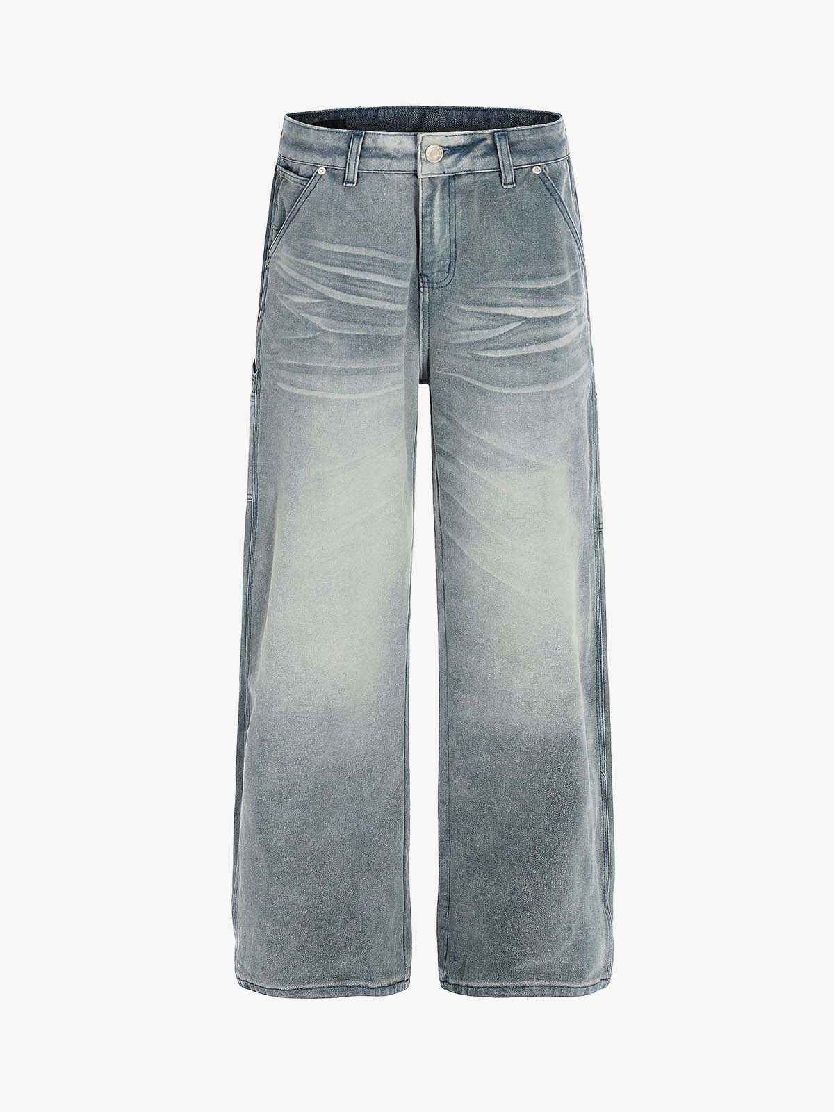 Vintage Washed Ruched Detail Utility Jeans