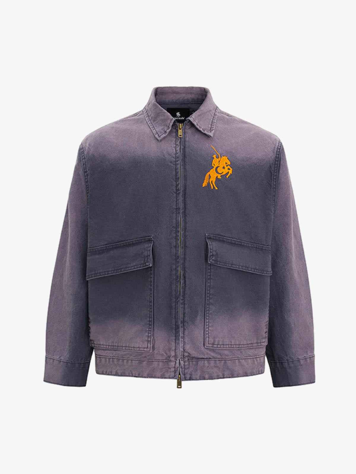Washed Gradient Embroidered Zip Jacket