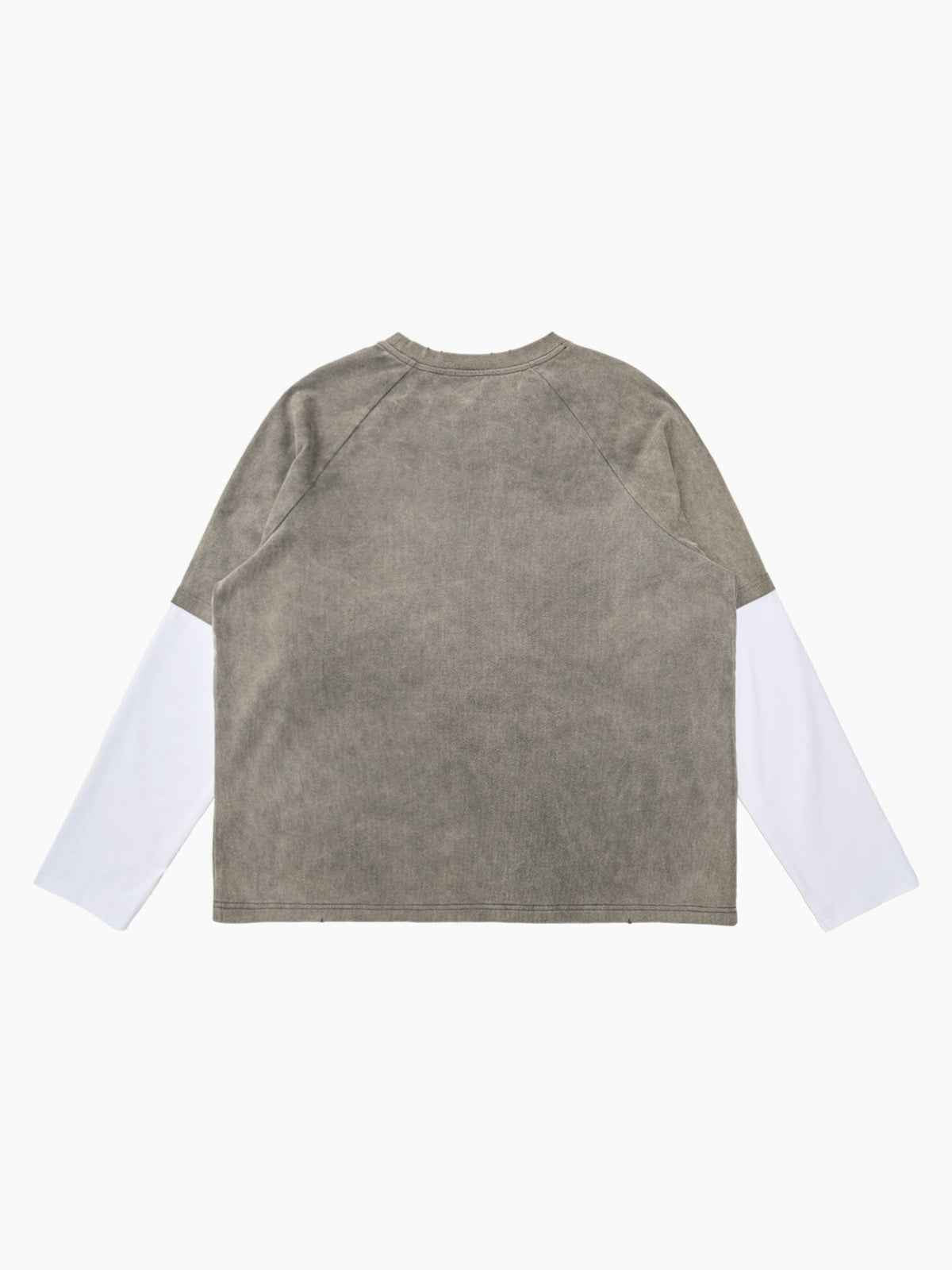 Washed Contrast Color Print Long Sleeve Cotton T-shirt