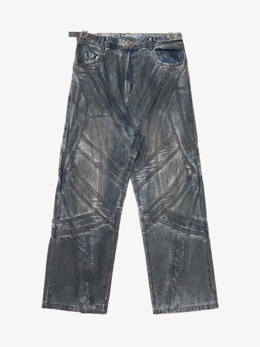 Vintage Washed Distressed Multi-Structure Patchwork Jeans