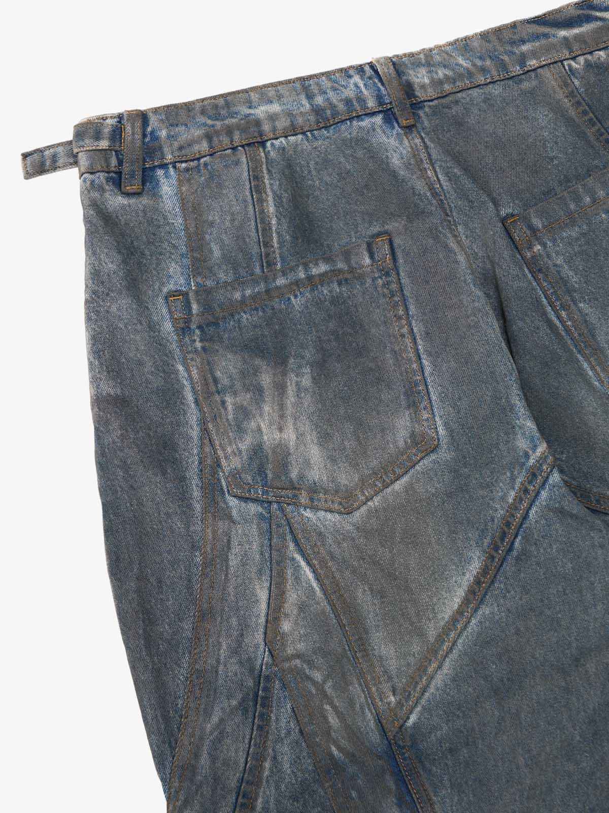 Vintage Washed Distressed Multi-Structure Patchwork Jeans
