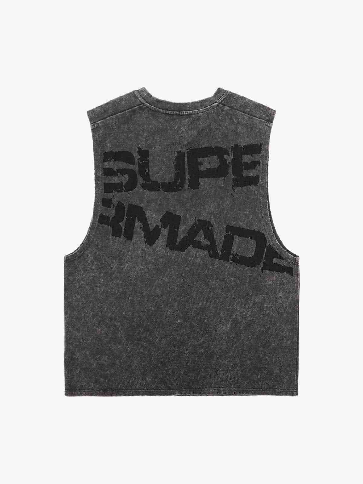 Cross-Print Distressed Washed Vest