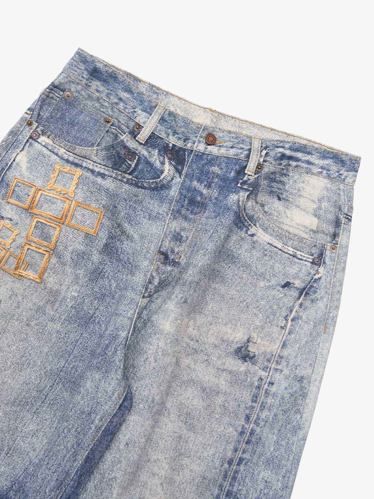 Frame Cross Print Denim Jeans - 2554