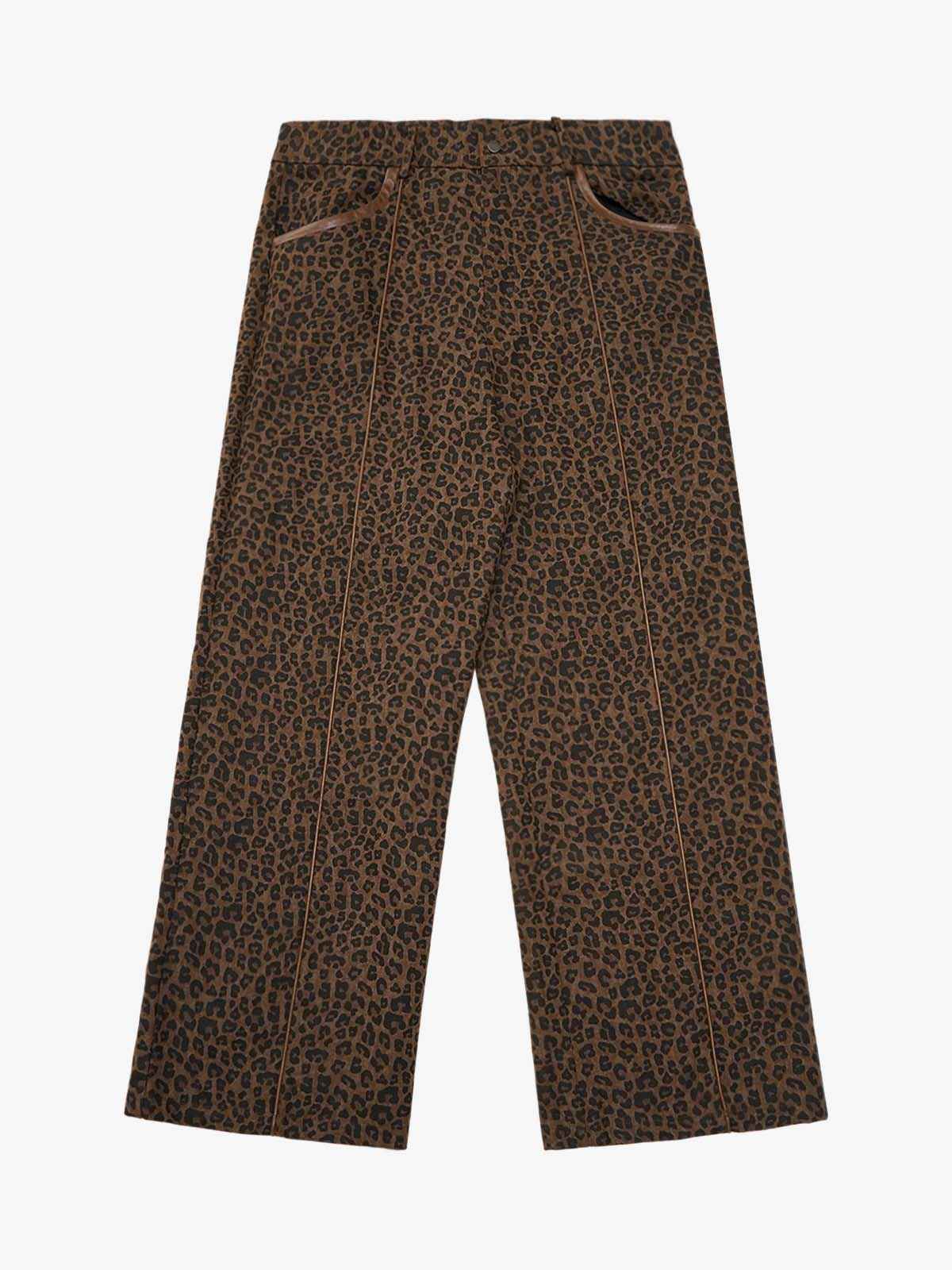 SUPM Graffiti Print Leather Leopard Print Baggy Pants