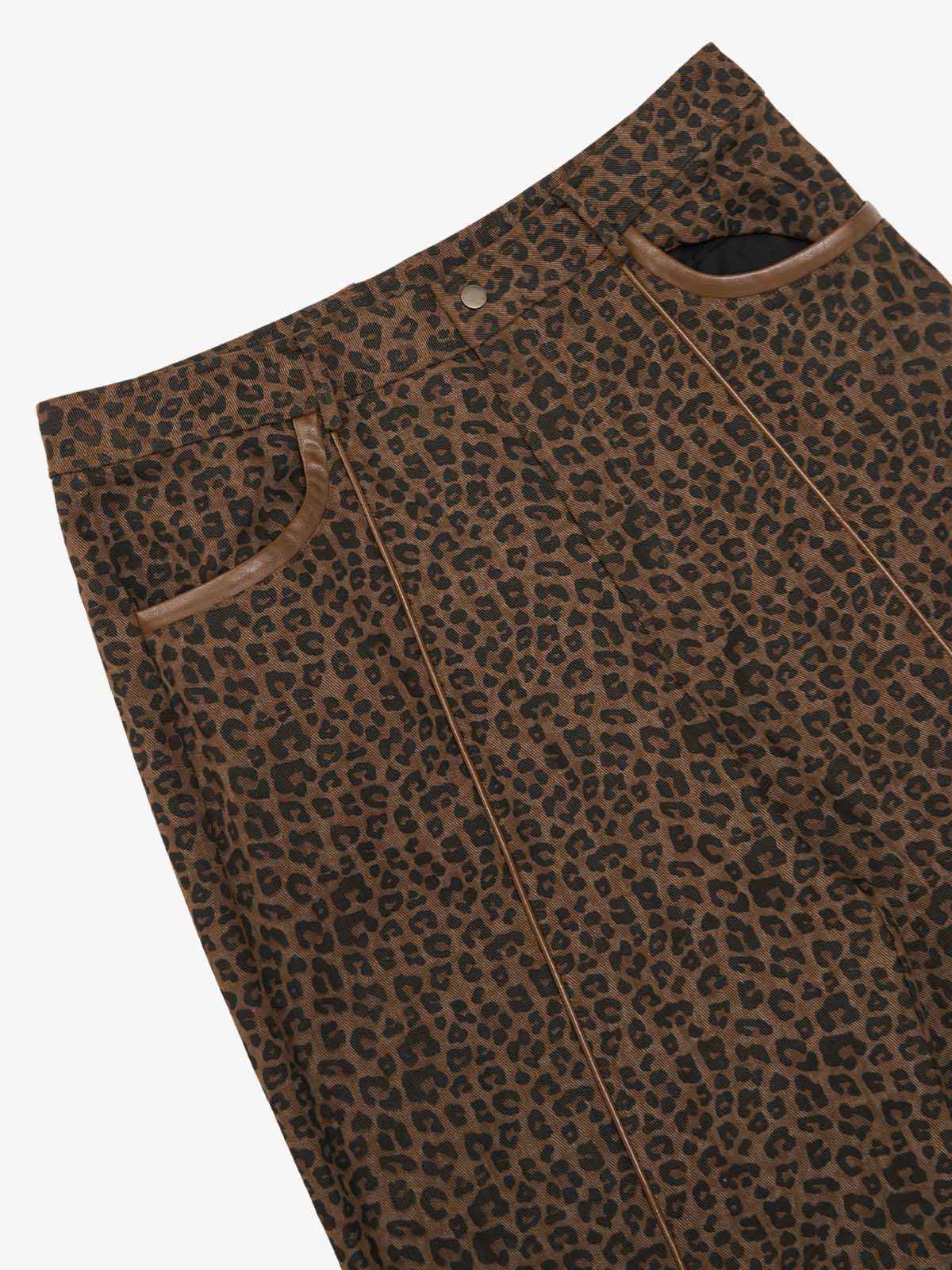 SUPM Graffiti Print Leather Leopard Print Baggy Pants
