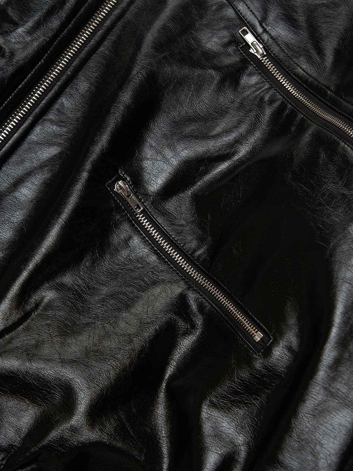 Multi-Zip Fur Hooded Leather Jacket