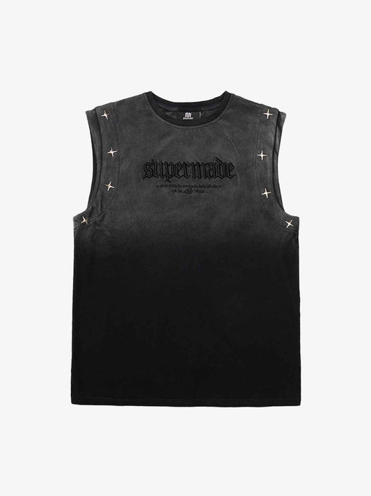 Jersey Knit Gradient Embroidered Stars Tank Top - 2461