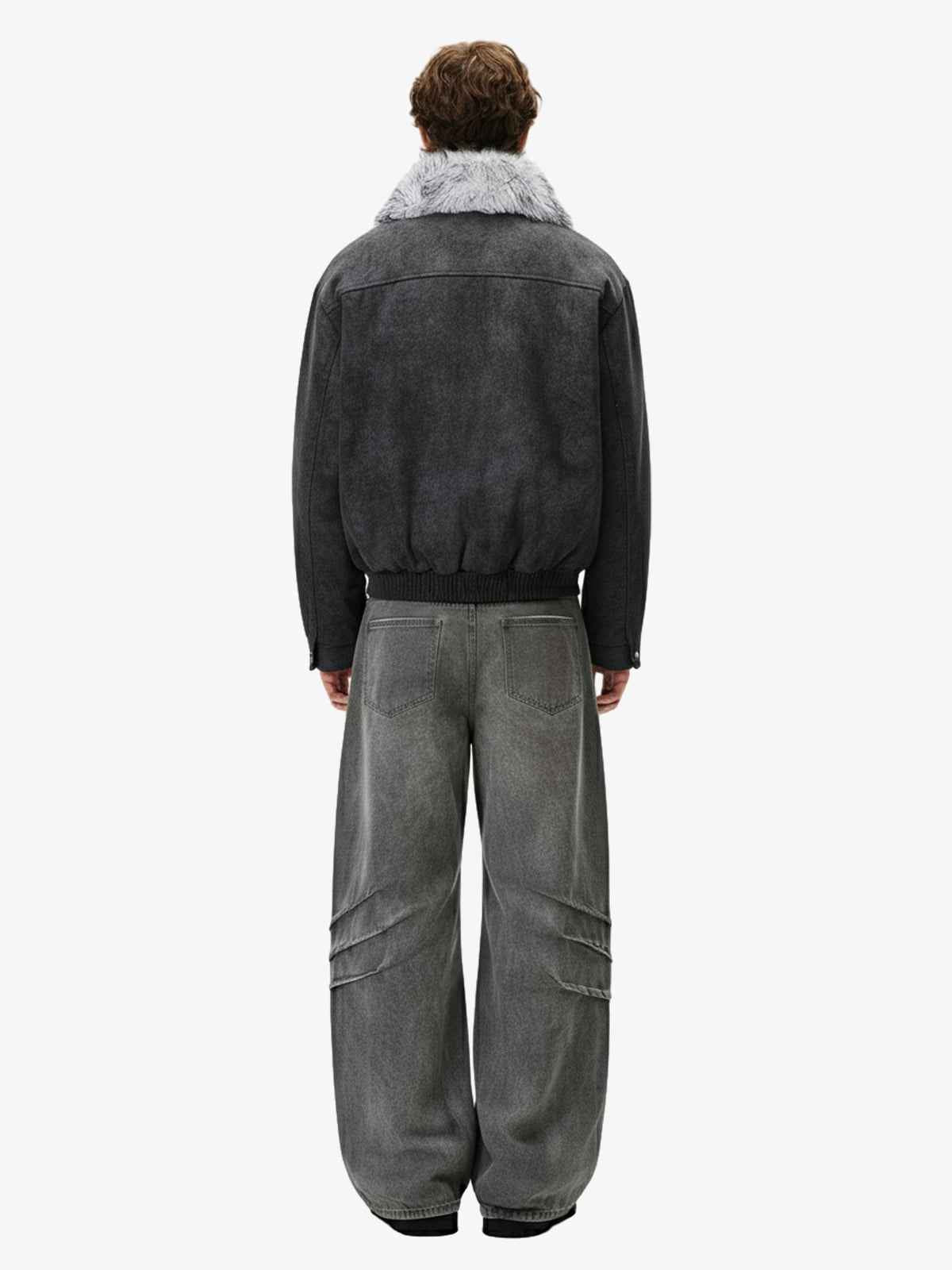 Fur Collar Moto-Style Zip Up Bomber Jacket