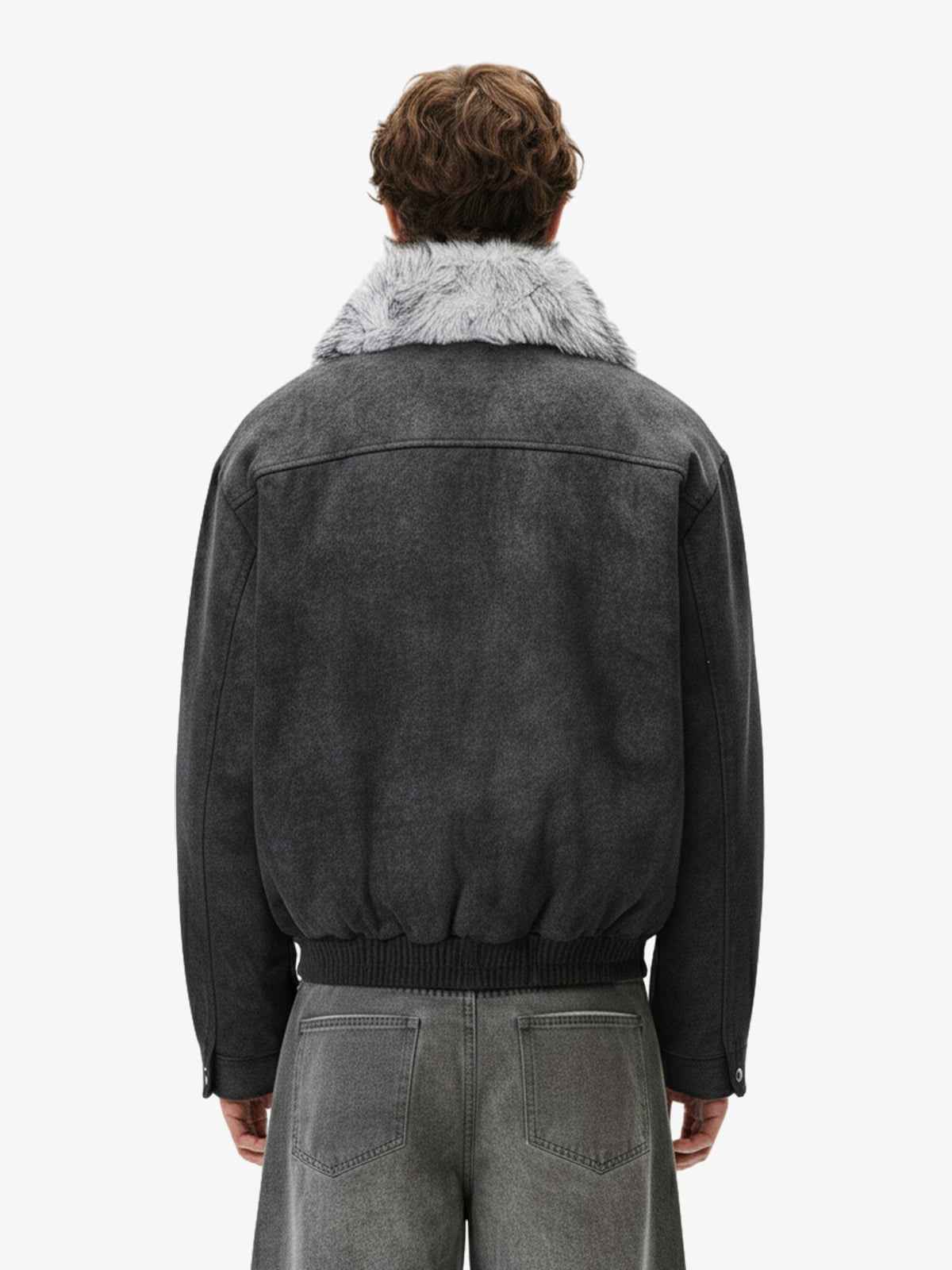 Fur Collar Moto-Style Zip Up Bomber Jacket