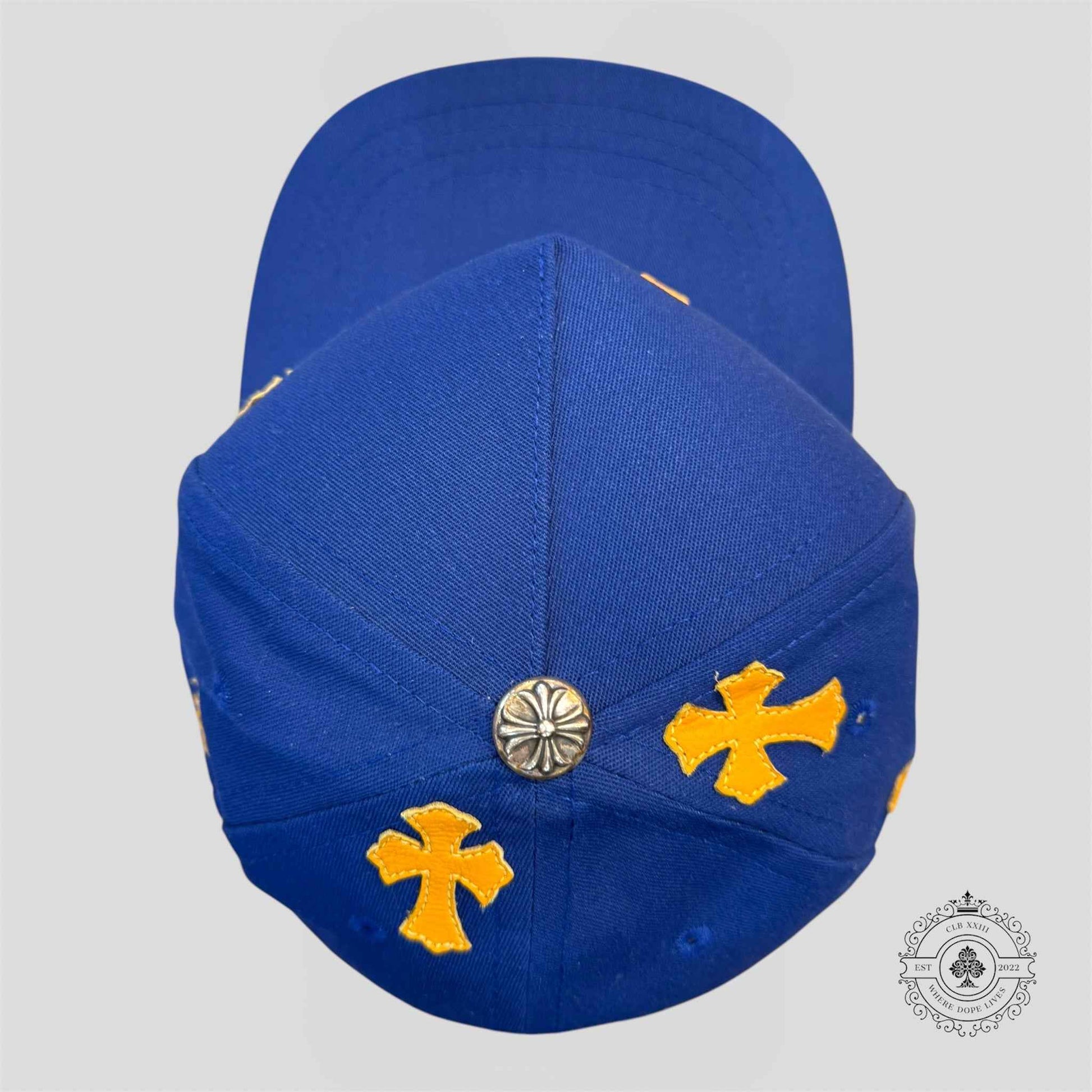 Chrome Hearts Cross Patch Hat in Blue / Gold