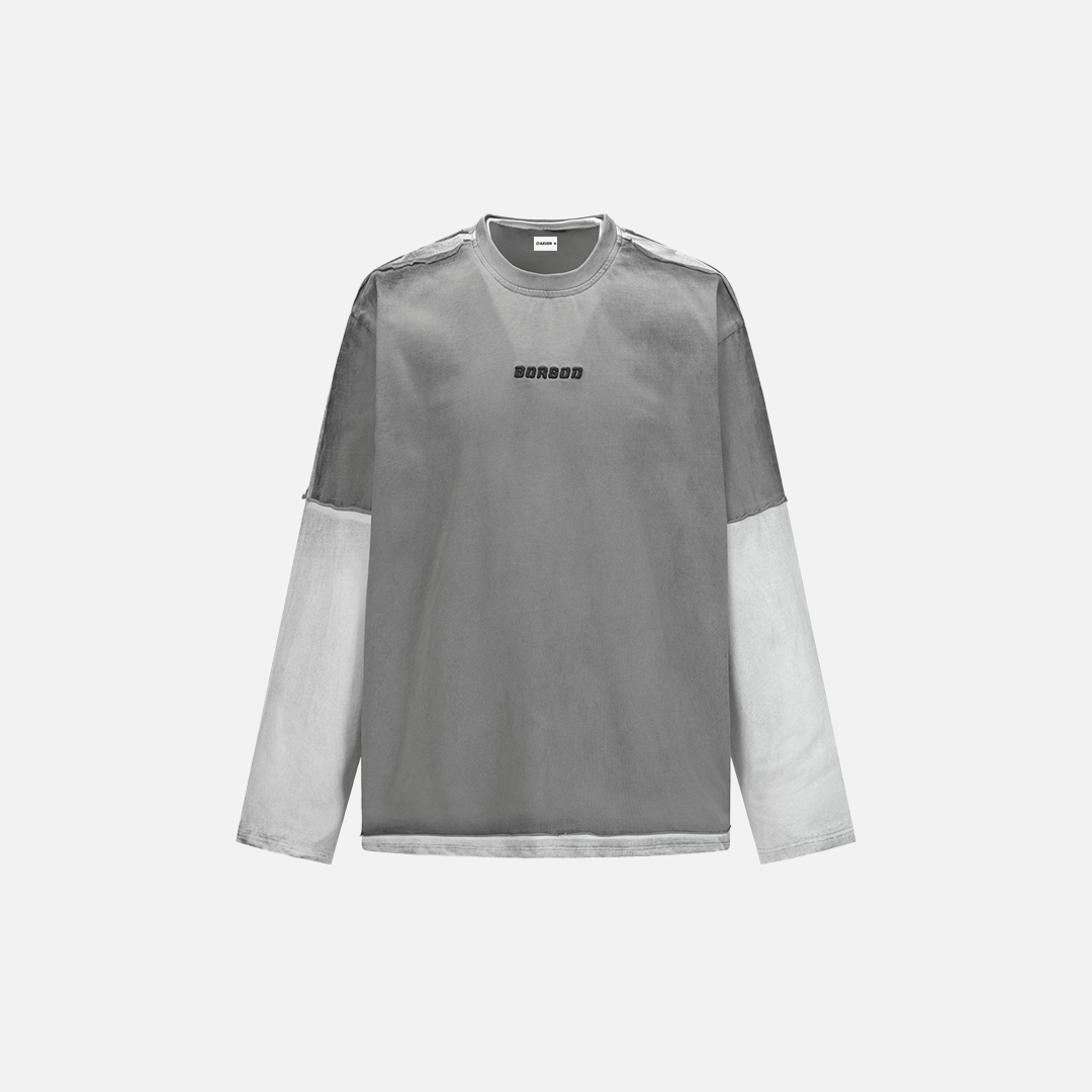 Color Block Distressed Loose Fit Long Sleeve T-Shirt - Luxuryurbanwear