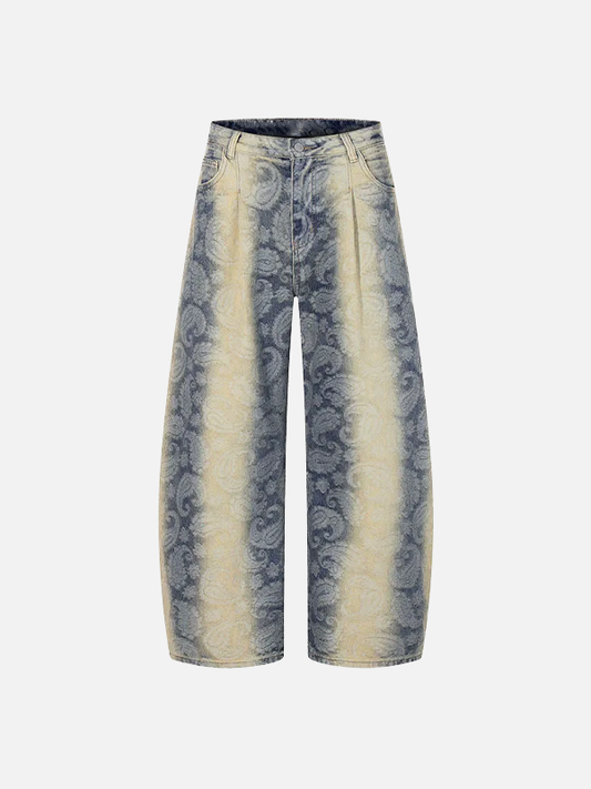 Bold Paisley Pattern Loose Fit Denim Jeans - Luxuryurbanwear