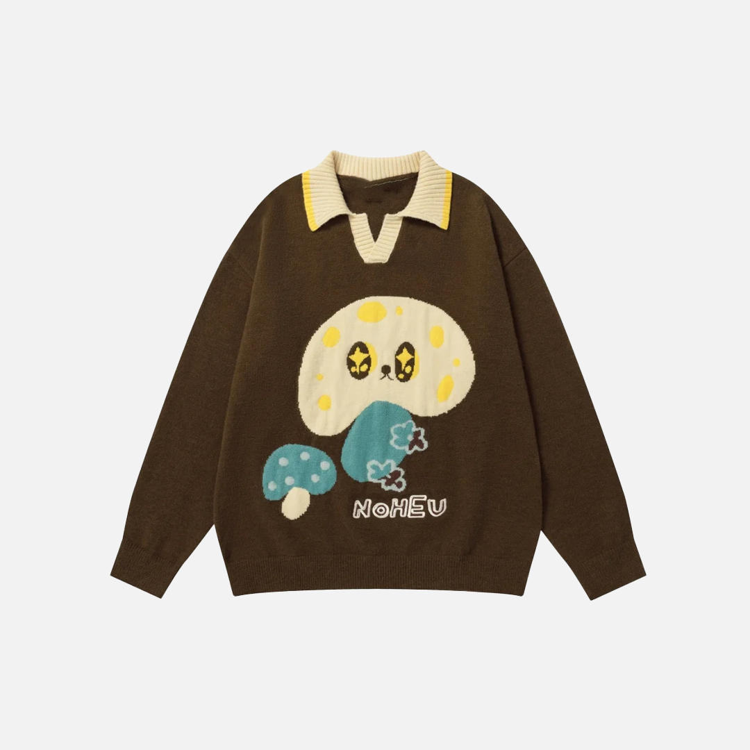 Retro Jacquard Mushroom Embroidery Sweater - Luxuryurbanwear