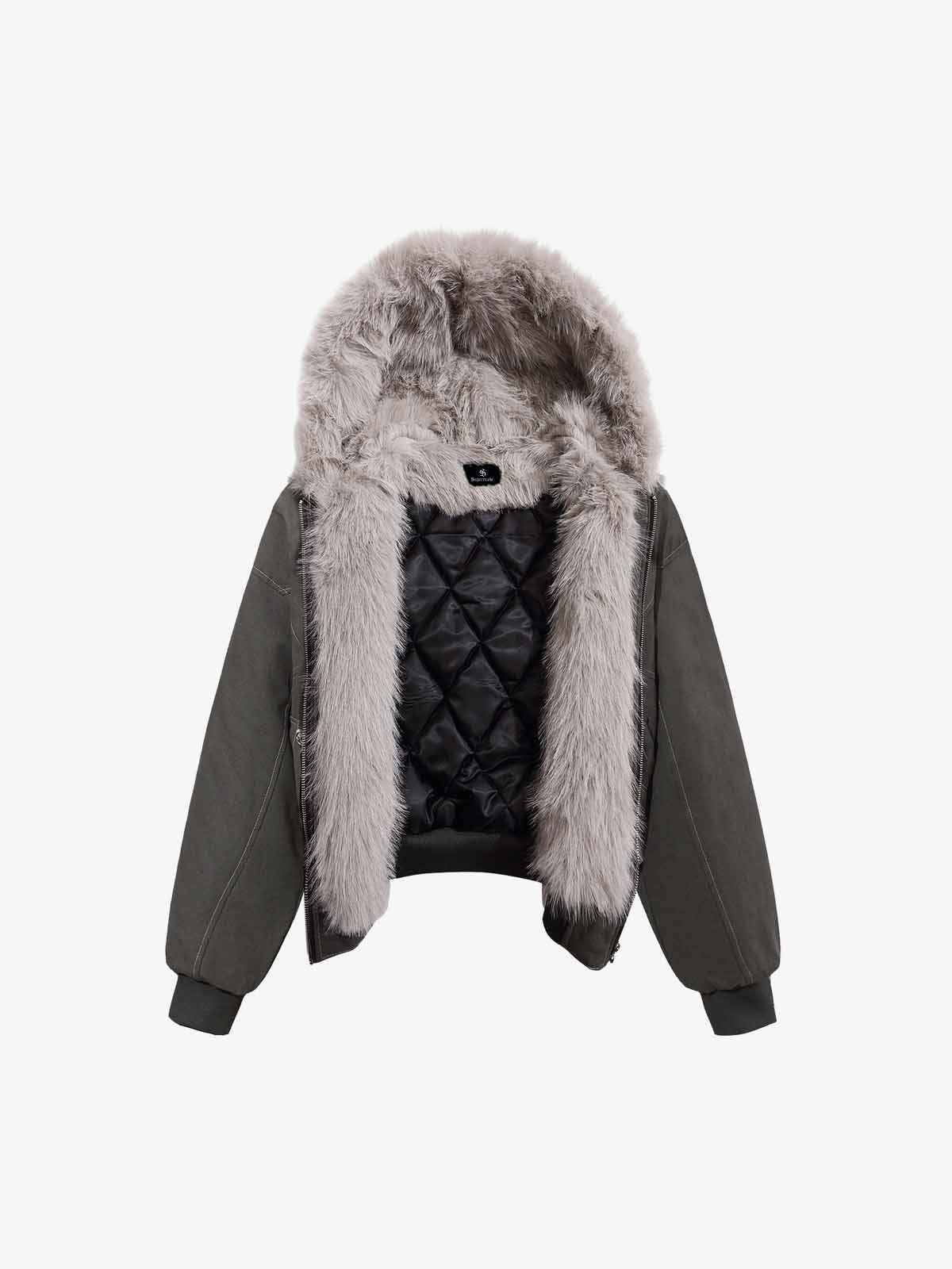 Faux Fur Hooded Padded Bomber Jacket